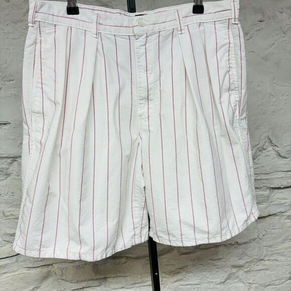 Vtg 90s Polo Ralph Lauren Shorts Mens Size 35 Pink Striped Made In USA Pleated - Picture 1 of 8